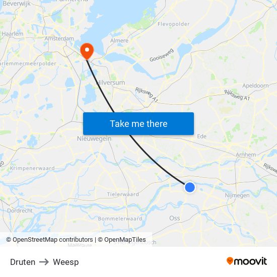 Druten to Weesp map