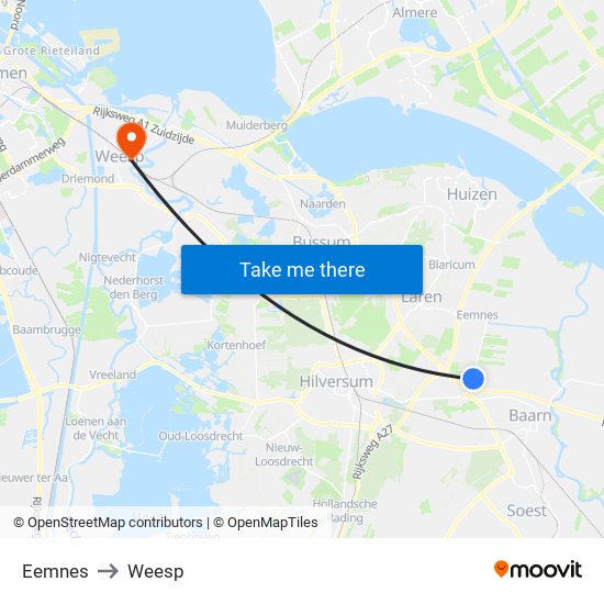 Eemnes to Weesp map