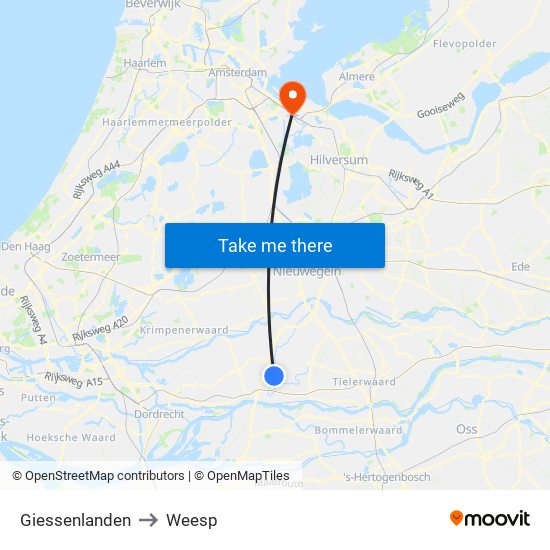 Giessenlanden to Weesp map