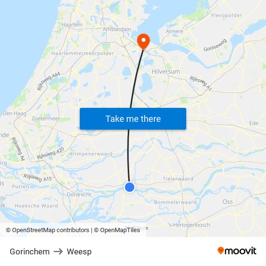 Gorinchem to Weesp map