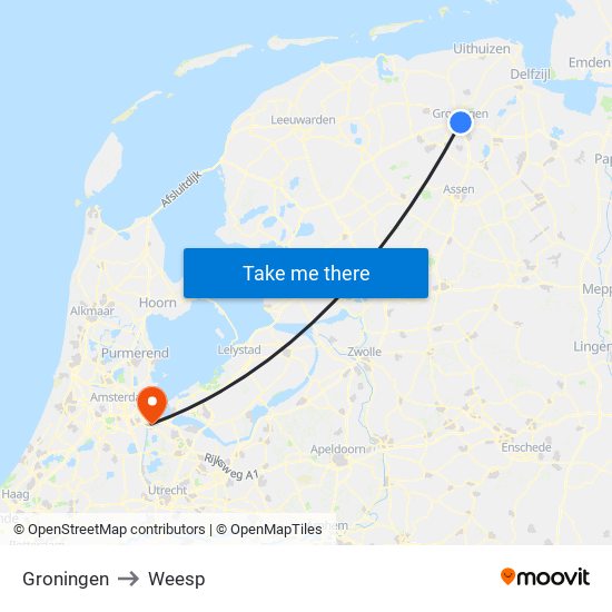 Groningen to Weesp map