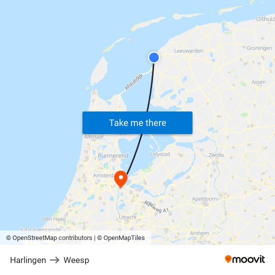 Harlingen to Weesp map