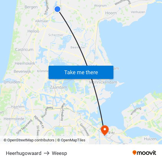 Heerhugowaard to Weesp map