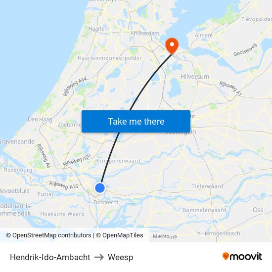 Hendrik-Ido-Ambacht to Weesp map