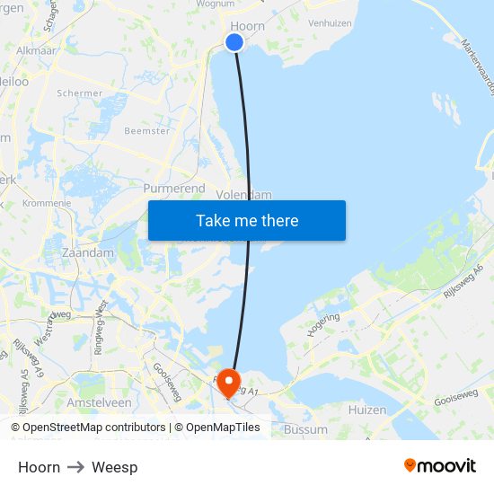 Hoorn to Weesp map