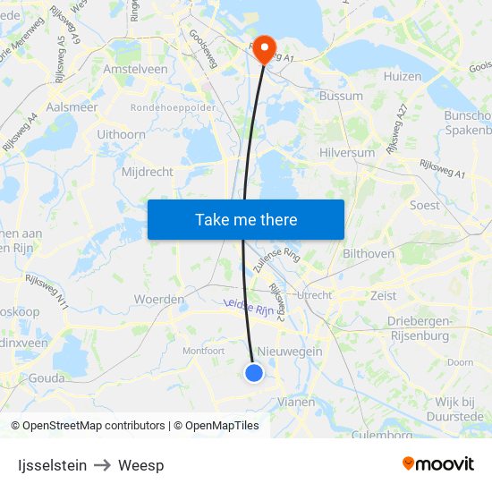 Ijsselstein to Weesp map