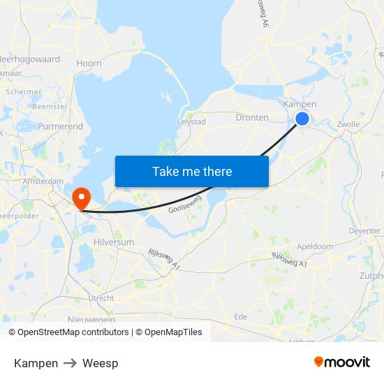 Kampen to Weesp map