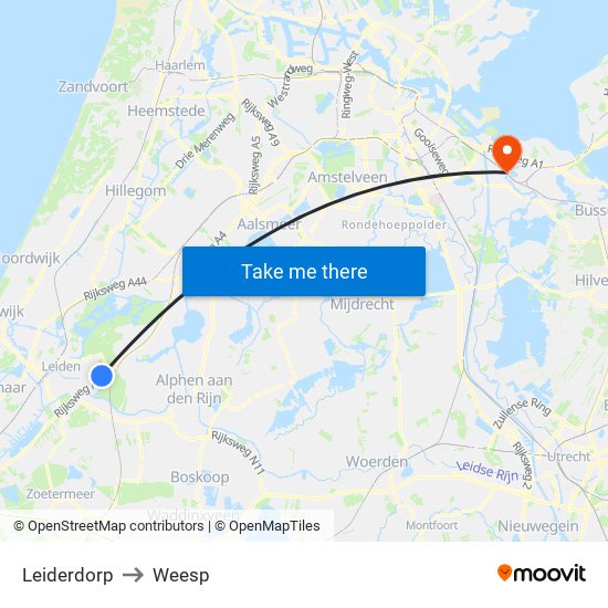 Leiderdorp to Weesp map