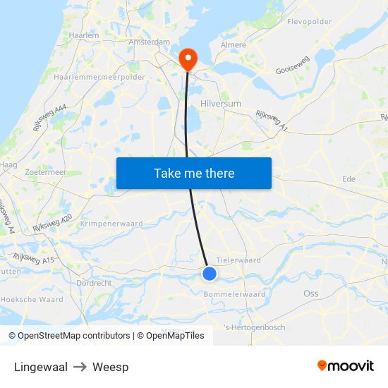 Lingewaal to Weesp map