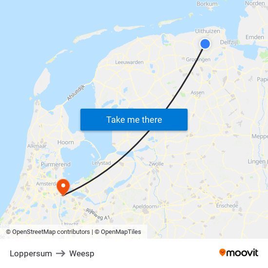 Loppersum to Weesp map