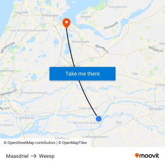 Maasdriel to Weesp map