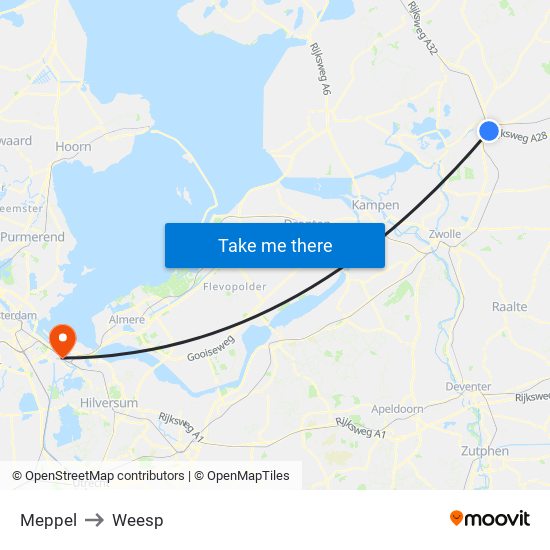 Meppel to Weesp map