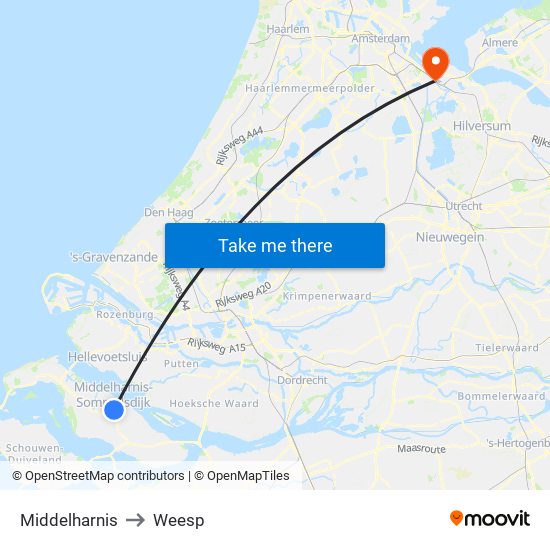 Middelharnis to Weesp map