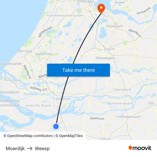 Moerdijk to Weesp map