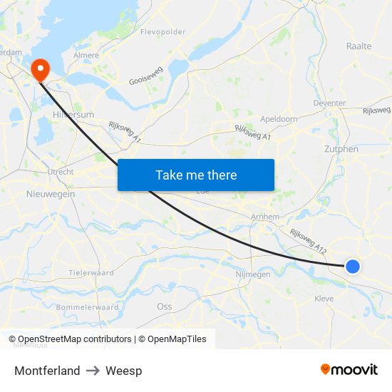 Montferland to Weesp map