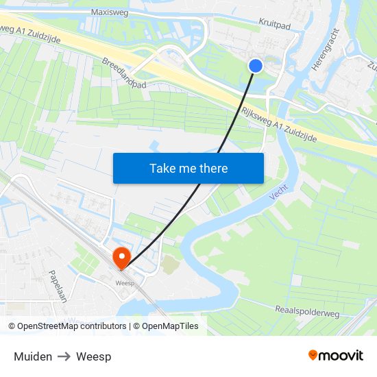 Muiden to Weesp map