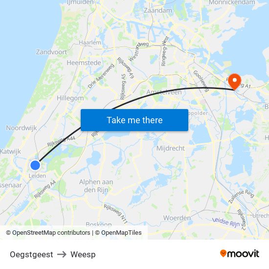 Oegstgeest to Weesp map