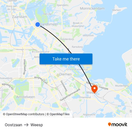 Oostzaan to Weesp map