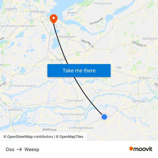 Oss to Weesp map