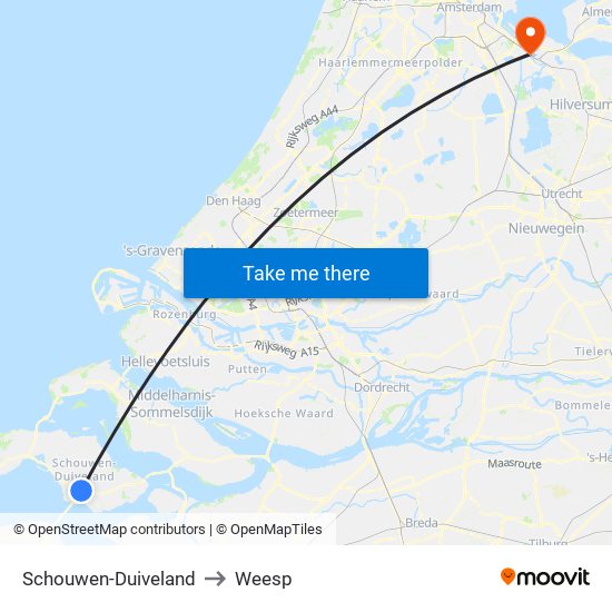 Schouwen-Duiveland to Weesp map