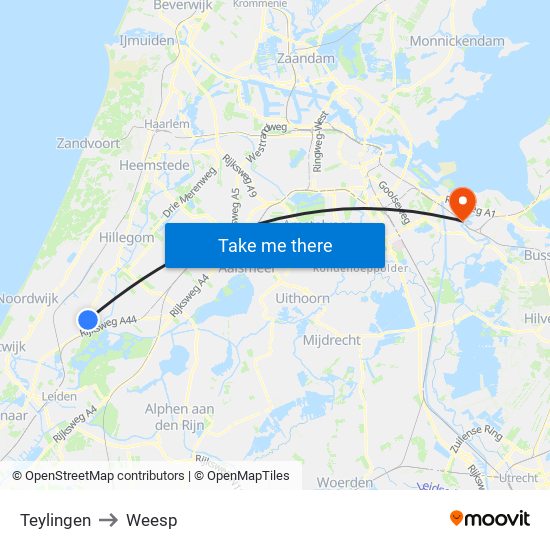 Teylingen to Weesp map