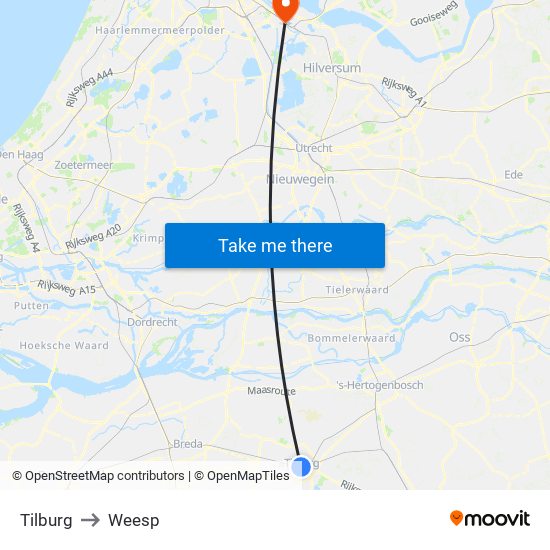 Tilburg to Weesp map