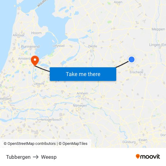 Tubbergen to Weesp map