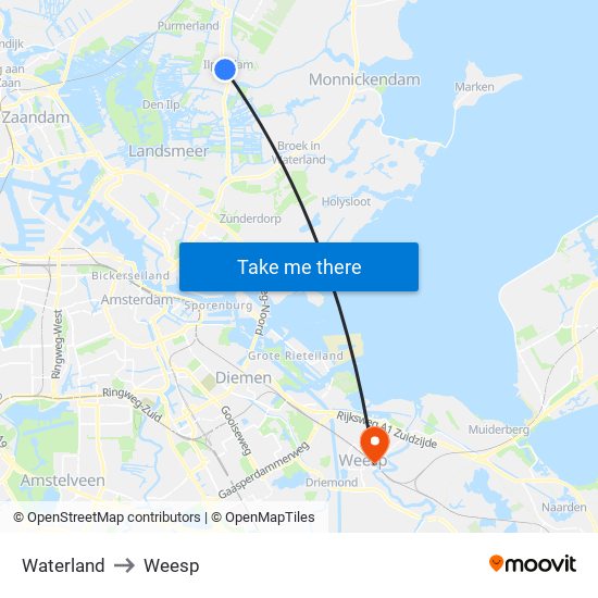 Waterland to Weesp map