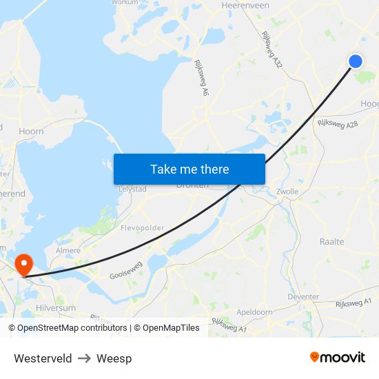 Westerveld to Weesp map