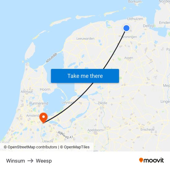 Winsum to Weesp map