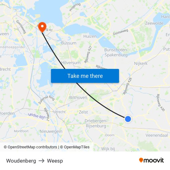 Woudenberg to Weesp map