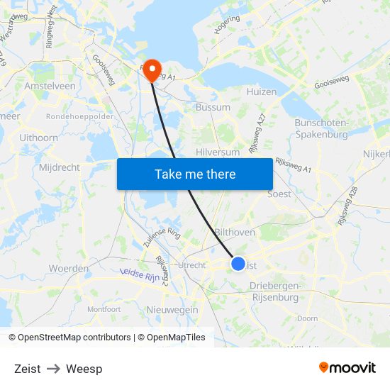 Zeist to Weesp map