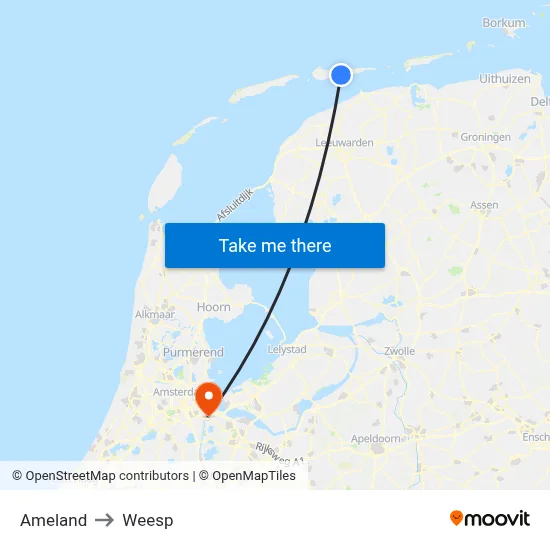 Ameland to Weesp map