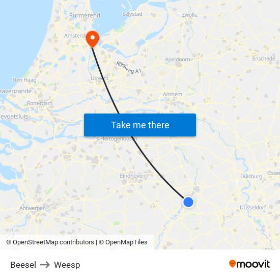 Beesel to Weesp map