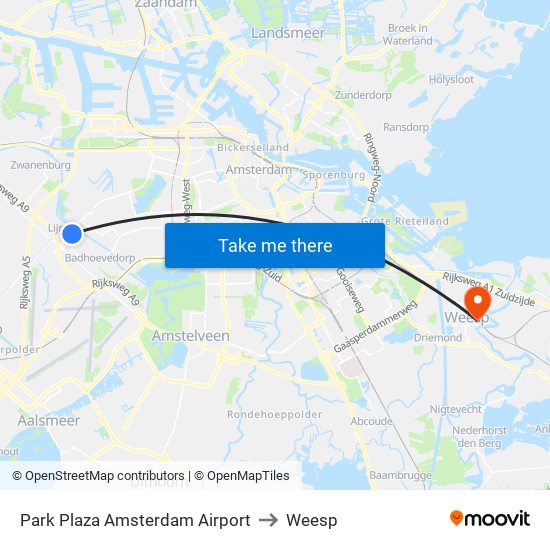 Park Plaza Amsterdam Airport to Weesp map