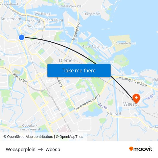 Weesperplein to Weesp map