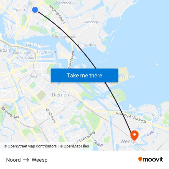 Noord to Weesp map