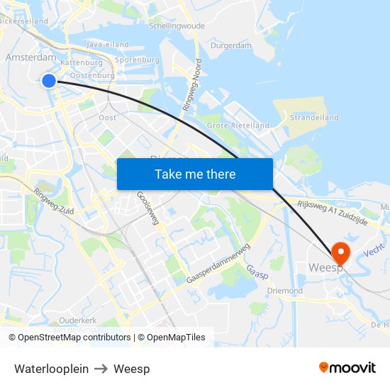 Waterlooplein to Weesp map