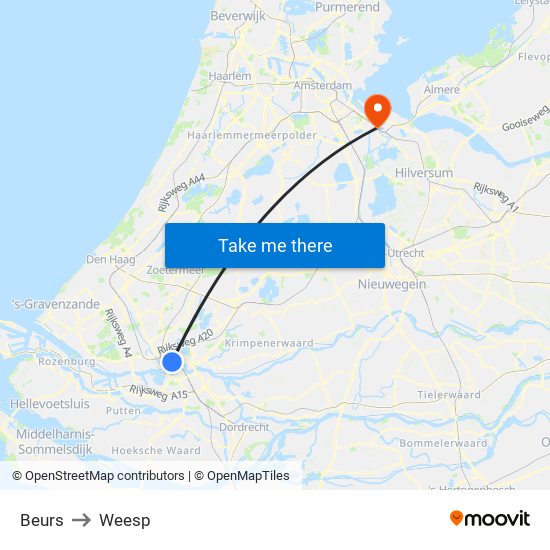 Beurs to Weesp map