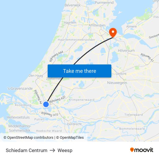 Schiedam Centrum to Weesp map