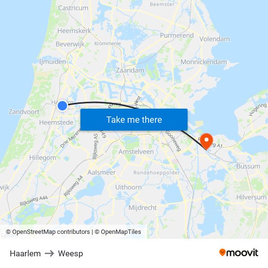 Haarlem to Weesp map