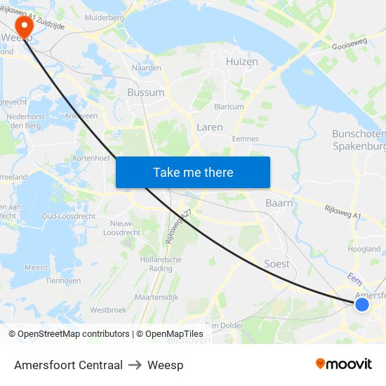 Amersfoort Centraal to Weesp map