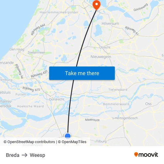 Breda to Weesp map