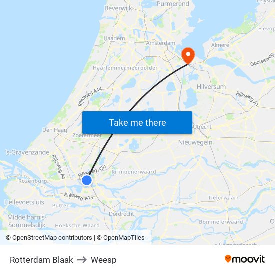 Rotterdam Blaak to Weesp map