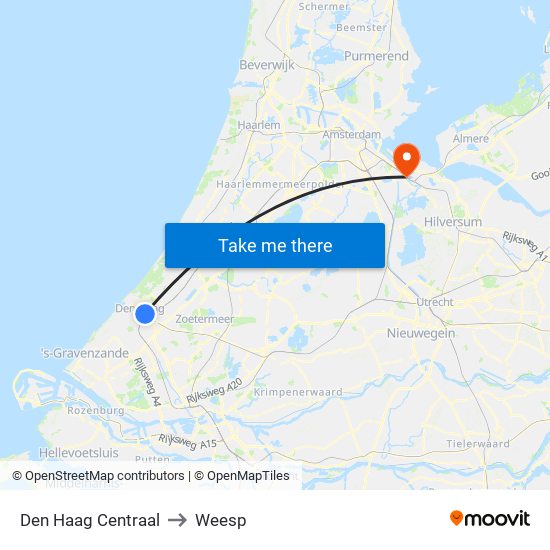 Den Haag Centraal to Weesp map