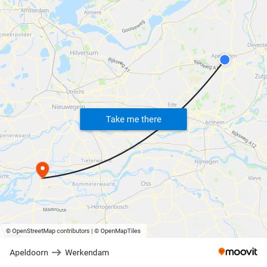 Apeldoorn to Werkendam map