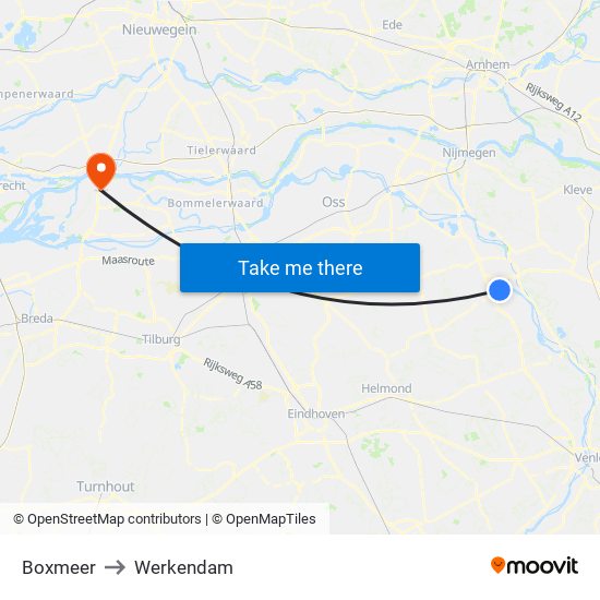 Boxmeer to Werkendam map