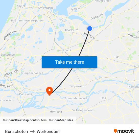 Bunschoten to Werkendam map
