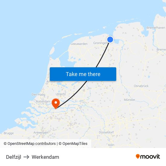 Delfzijl to Werkendam map