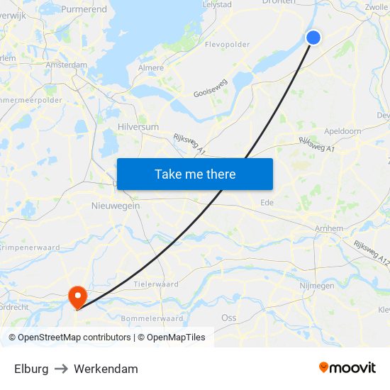 Elburg to Werkendam map